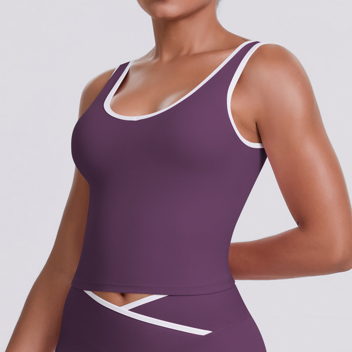 Tight Nude Feel Contrast Color Sports Back Shaping Women Backless Yoga Vest Tennis Workout Clothes Outer Wear Sports Top