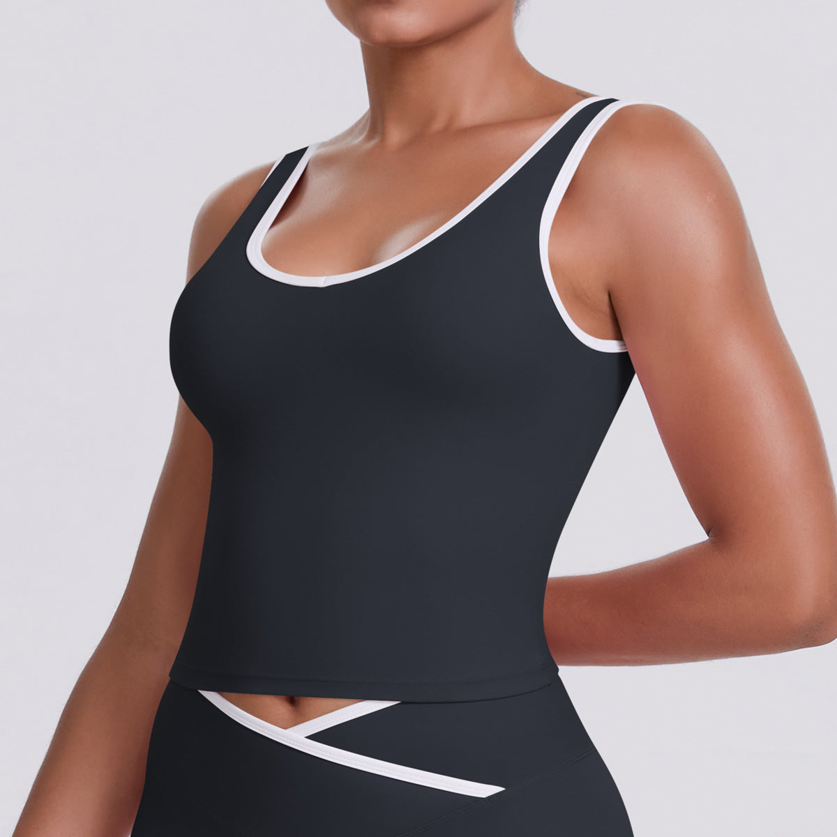 Tight Nude Feel Contrast Color Sports Back Shaping Women Backless Yoga Vest Tennis Workout Clothes Outer Wear Sports Top
