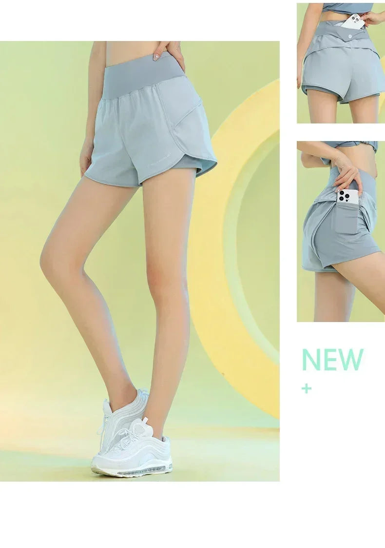 PHIGEER Yoga Shorts for Women Lightweight Gym Cycling Workout Shorts with Pocket Breathable Running Sweatpants Athletic Clothes